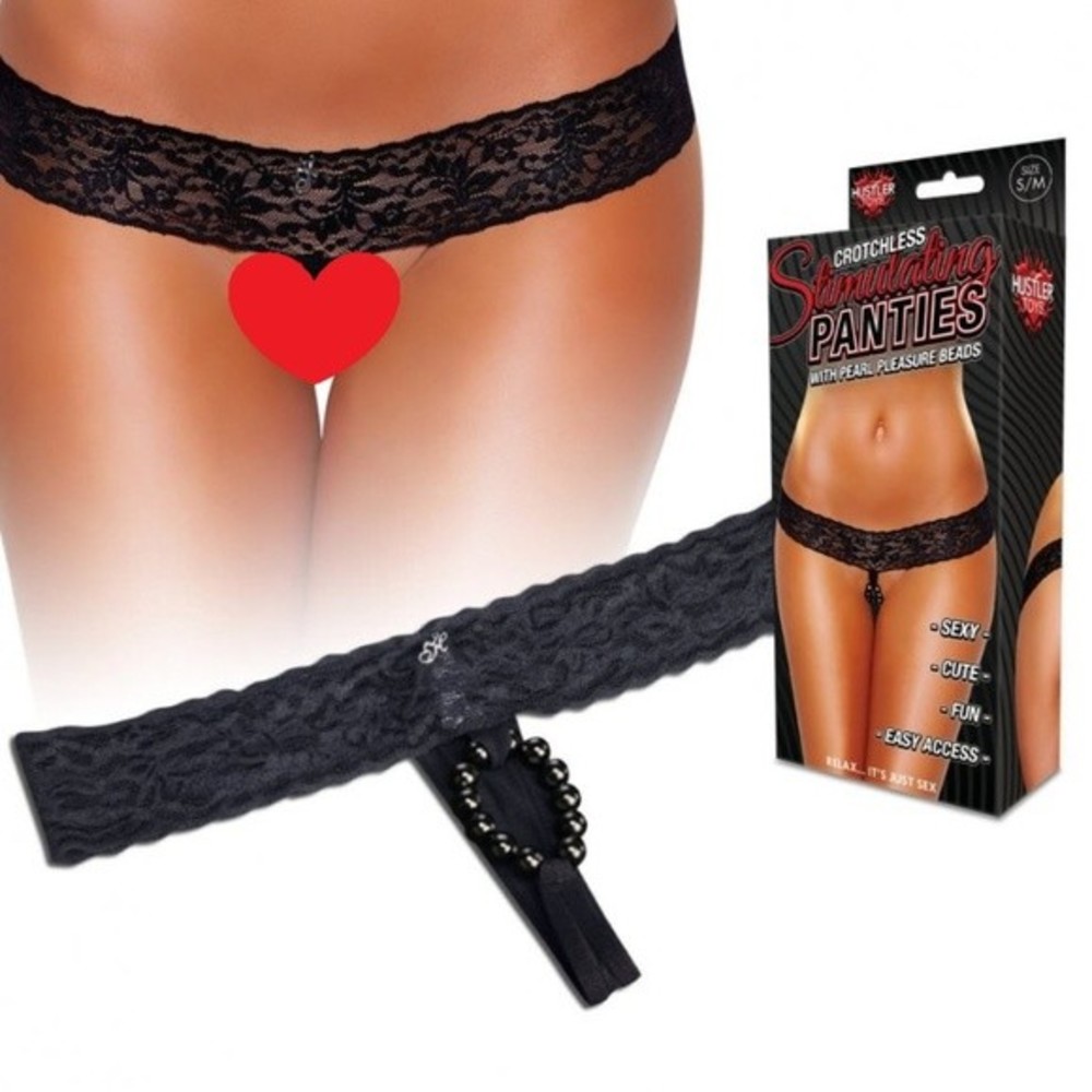 Hustler Lingerie's Lace Thong With Beads M/L